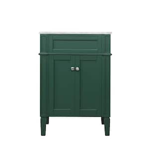 Simply Living 24 in. W x 21.5 in. D x 35 in. H Bath Vanity in Green with Carrara White Porcelain Top