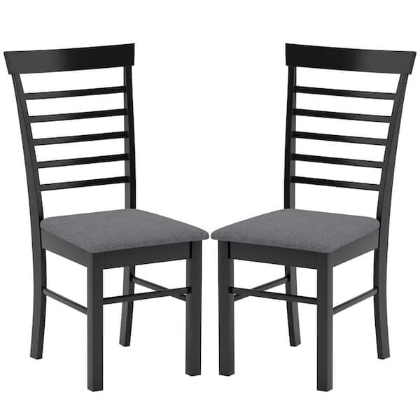 Wooden Dining Chairs Set of 2, Farmhouse Upholstered Kitchen Chairs with Rubber Wood Frame, Black and Gray