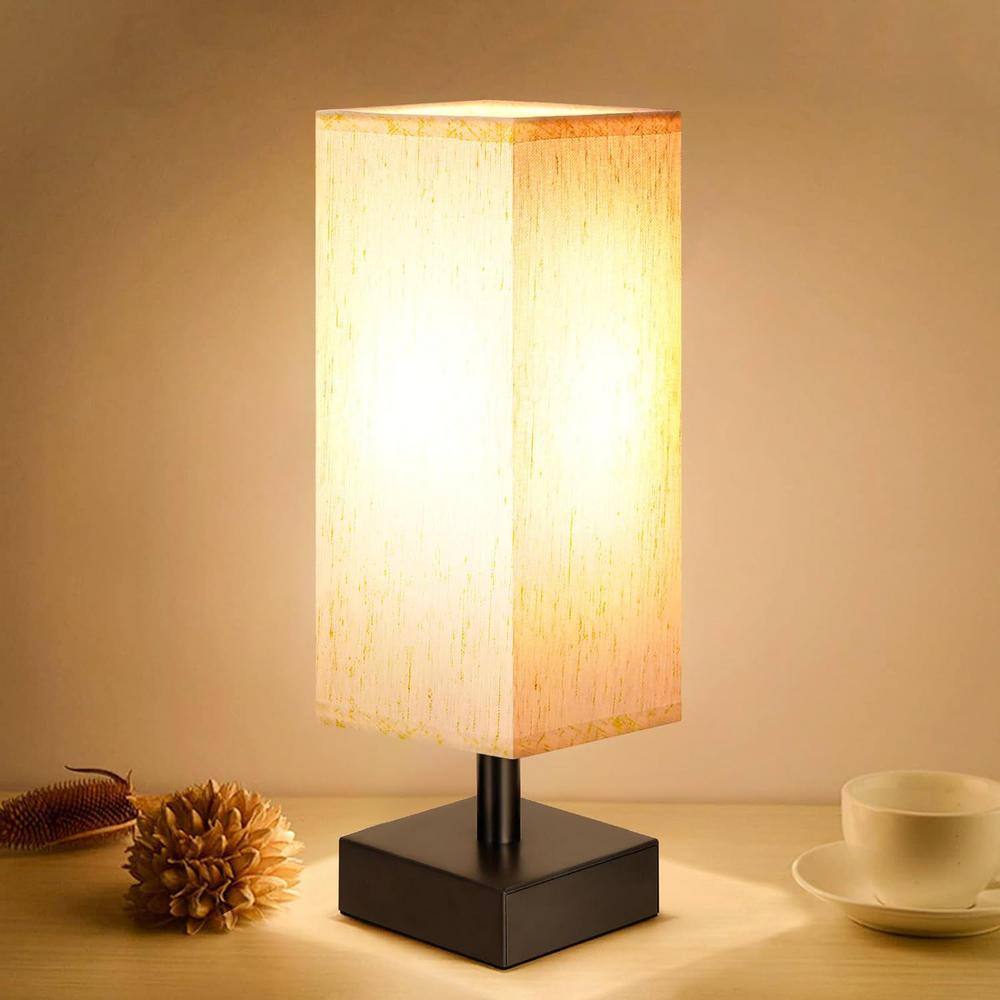 Etokfoks 13.2 in. Black Minimalist Small Table Lamp for Bedroom with Beige Shade MLPH004LT056