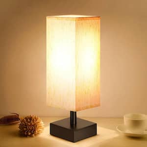 13.2 in. Black Minimalist Small Table Lamp for Bedroom with Beige Shade