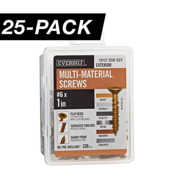 25-Pack #6 x 1 in. Brown 6-Lobe Star Drive Exterior Flat Head Multi-Material Screw (25 lbs. / 8,000-Piece)
