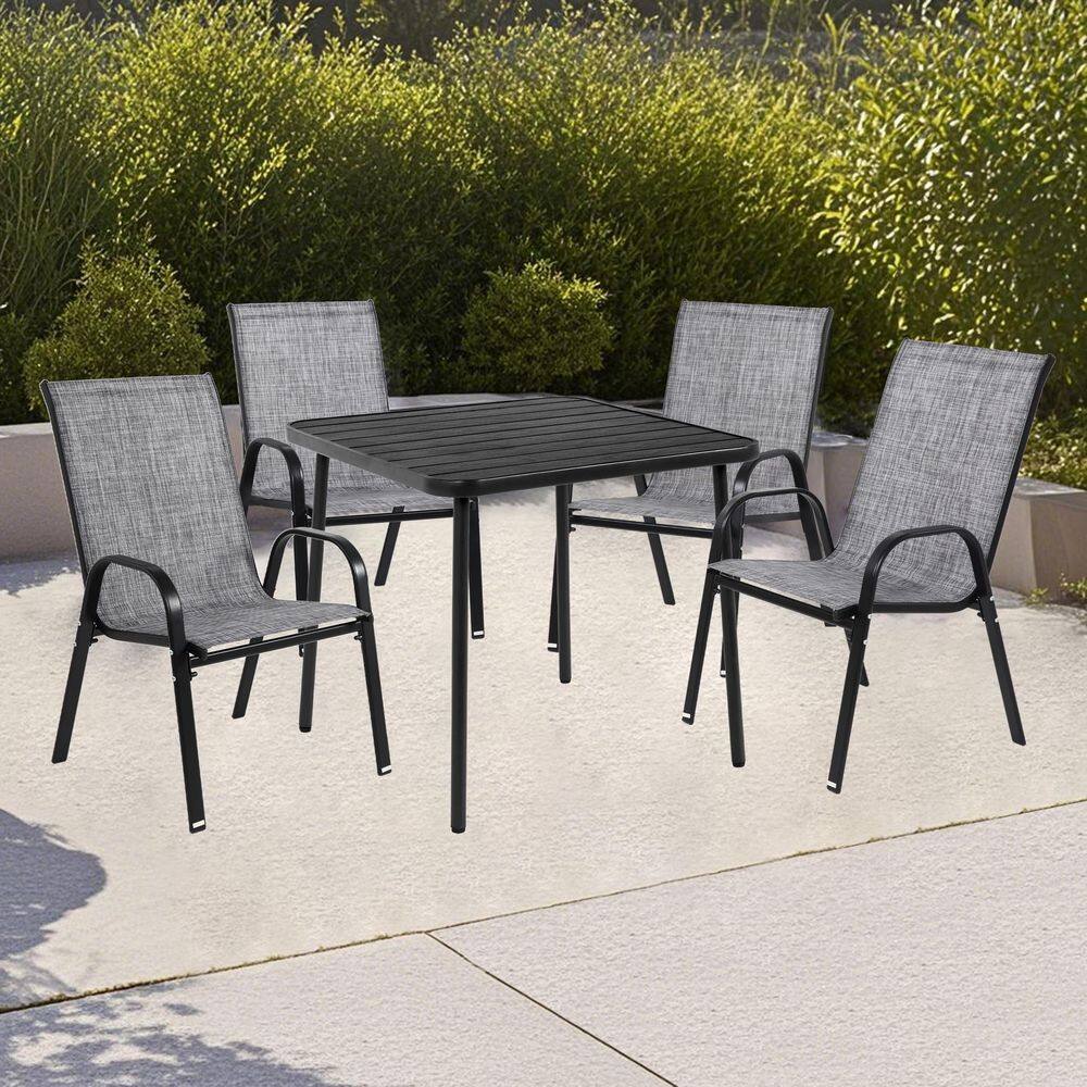 Metal Outdoor Dining Chair with Armrest and High Backrest in Grey Set of 4 for Garden, Patio, Pool, Beach, Yard price history on PriceWatchPro