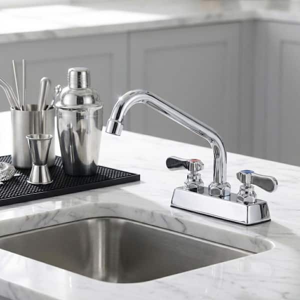 Commercial Faucet with 10 in. Swivel Spout, Double Handle Deck Mount Standard Kitchen Faucet in Polished Chrome