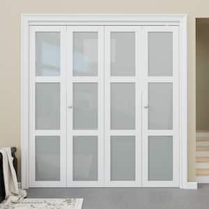 72 in. x 80 in. 3-Lite Frosting Glass Solid Core MDF White Finished Closet Bifold Door with Hardware