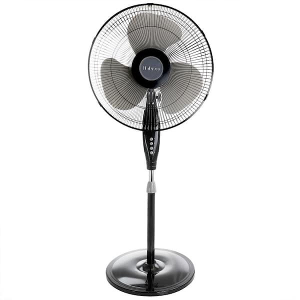 Holmes 16 in. Oscillating Blade Stand Pedestal Fan with Metal Grill in Black