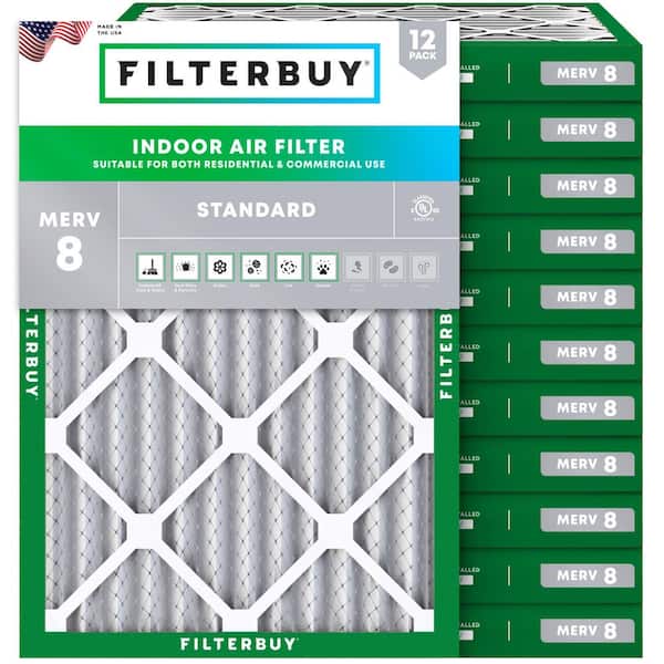 16 in. x 20 in. x 2 in. MERV 8 (FPR 5) Dust Defense Pleated HVAC AC Furnace Air Filters Replacement (12-Pack)