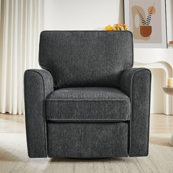 Modern Grey Chenille Accent Swivel Barrel Arm Chair with Dual Side Pockets, Set of 1