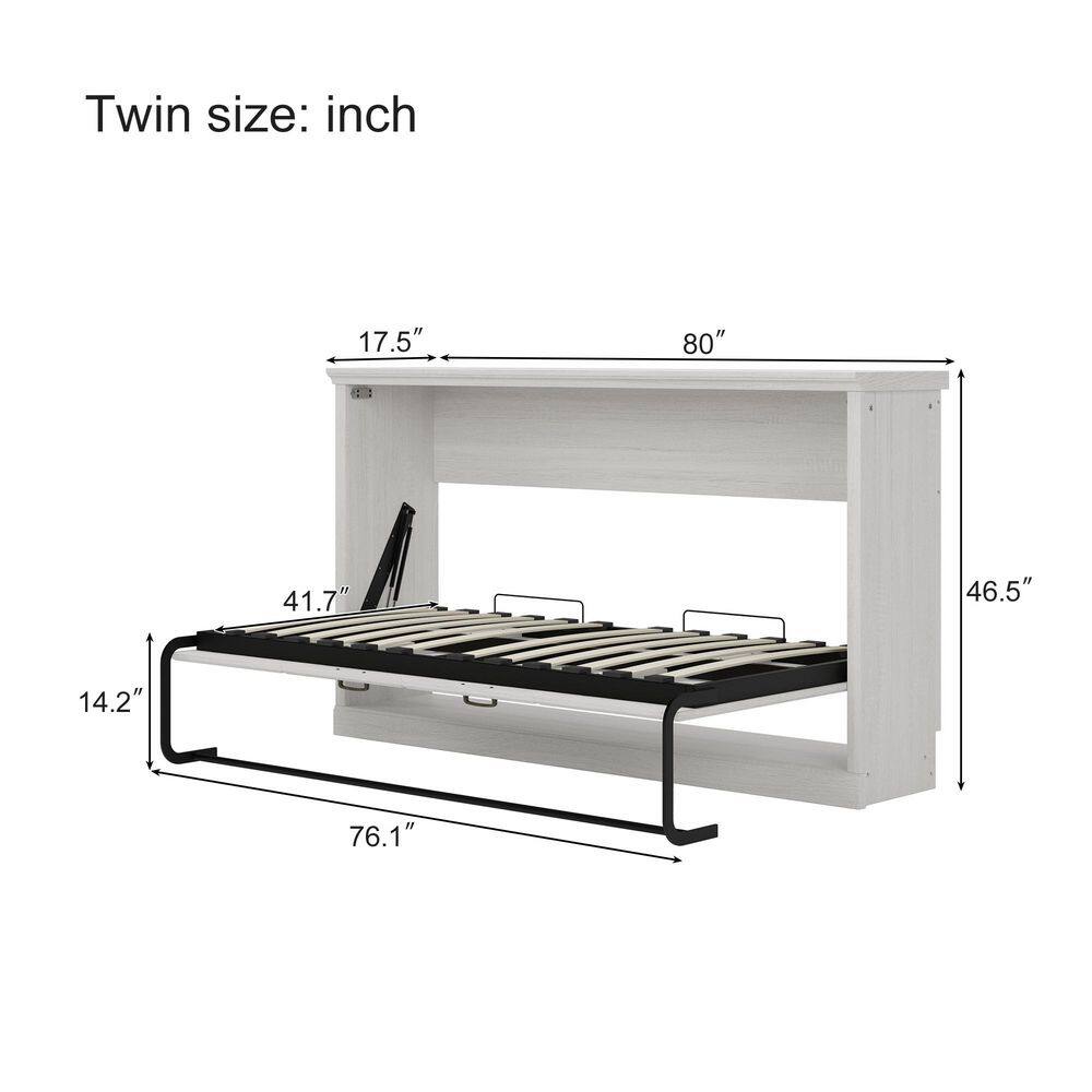 Rustic White Wood Frame Twin Size Murphy Bed, Hideaway Wall Bed, Folding into Cabinet, Space Saving Furniture - thumbnail 2