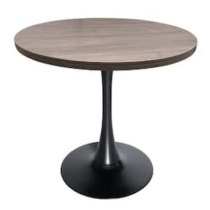 Bristol 36 in. Round Dining Table with MDF Wood Tabletop in Black Iron Pedestal Base 4-Seater, Dark Walnut