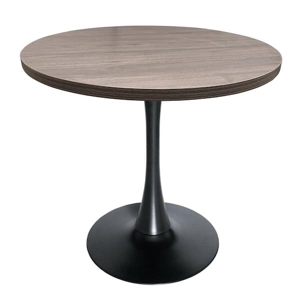 Leisuremod Bristol 36 in. Round Dining Table with MDF Wood Tabletop in Black Iron Pedestal Base 4-Seater, Dark Walnut