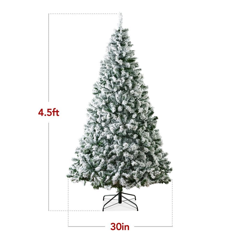 4.5ft Snow Flocked Pine Christmas Tree with Metal Stand