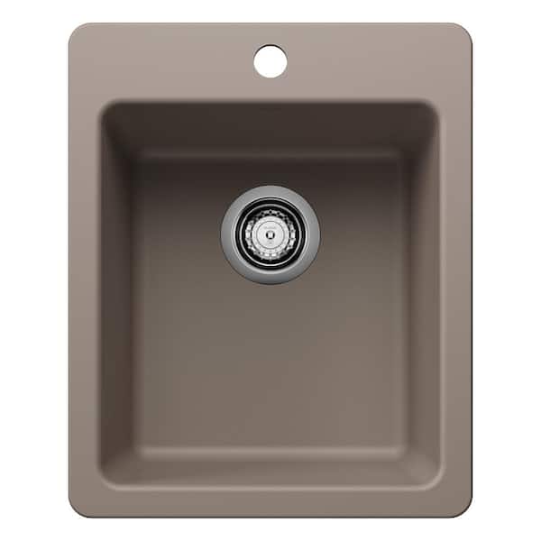 Liven SILGRANIT Granite Composite 16.75 in. Drop-In/Undermount Bar Sink in Truffle