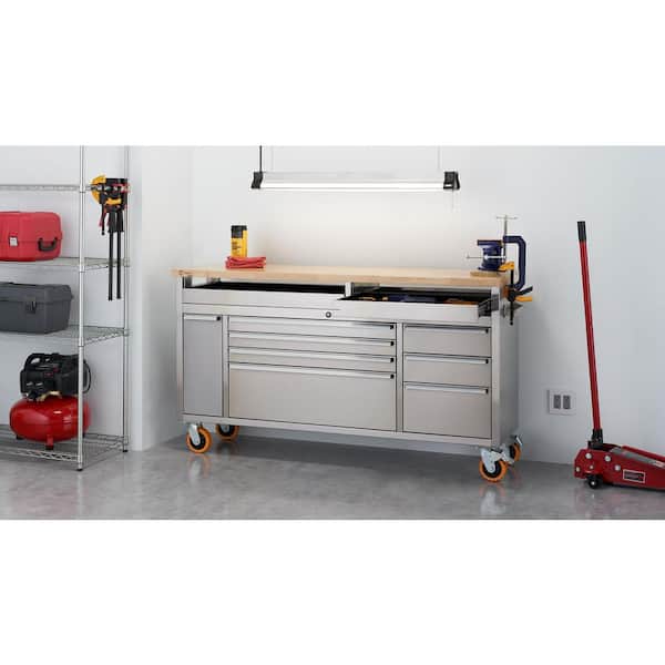 TRINITY PRO 66 in. W x 19 in. D 9-Drawer Stainless Steel Mobile