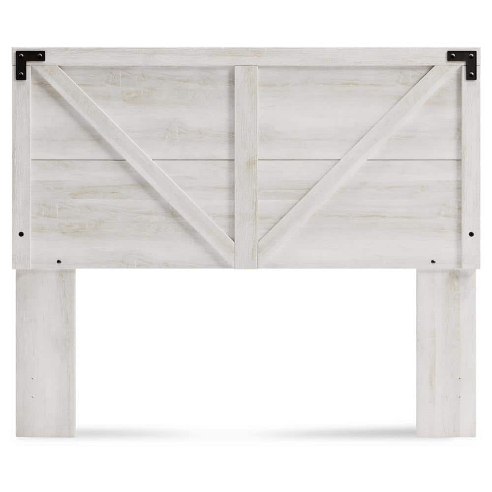 Whitewash Wood Queen Panel Headboard with Crossbuck Detail