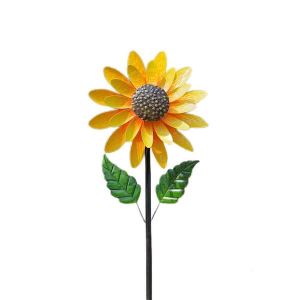 56 in. H Metal Wind Spinner, Sunflower Wind Spinner with Stake for Yard and Garden and Lawn Decor