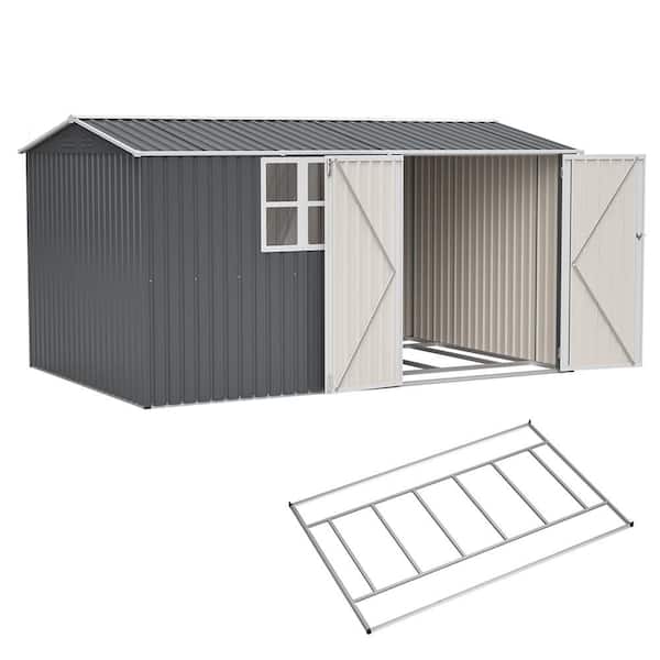 8 ft. x 12 ft. Outdoor Storage Shed, Metal Tool Shed with Windows, Garden Patio Open-Air Platform Storage Cabinet, Gray