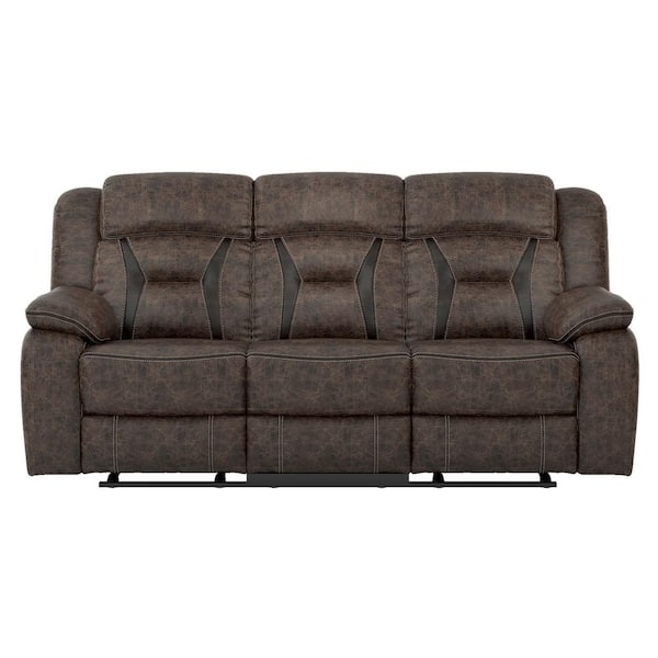 EVERGLADE HOME Driscoll 84.5 in. W Flared Arm Microfiber Straight Double Reclining Sofa in Dark Brown