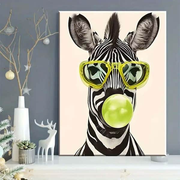 Funky Zebra Canvas Art Black and White Striped Animal in Bright