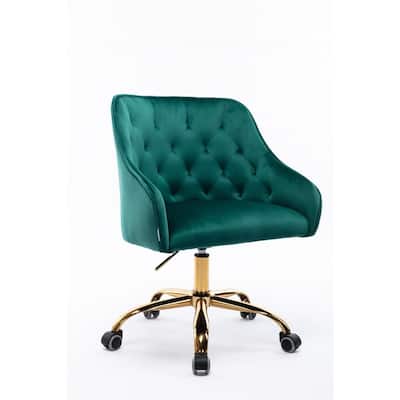 Modern 20.9 in. Green Velvet Swivel Office Chair Leisure task chair with Adjustable Height