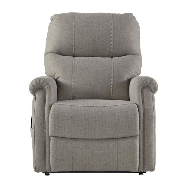 Benjara Gray Fabric Power Lift Recliner with Tufter Back