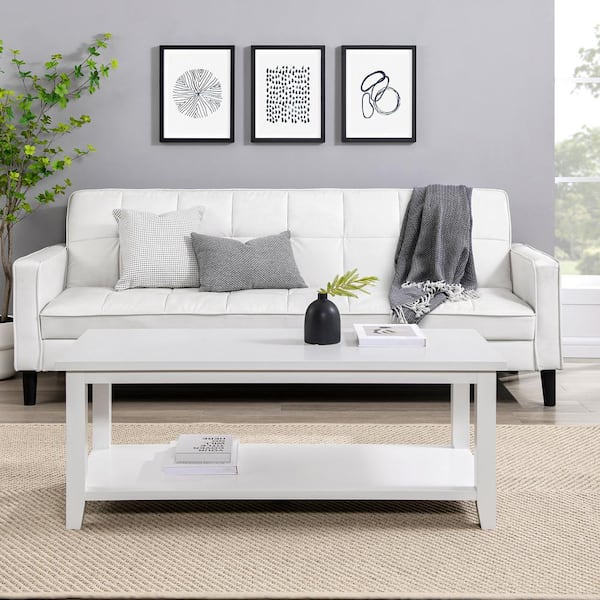 Walker Edison Furniture Company 48 in. Solid White Rectangle Wood Classic Coffee Table with Lower Shelf
