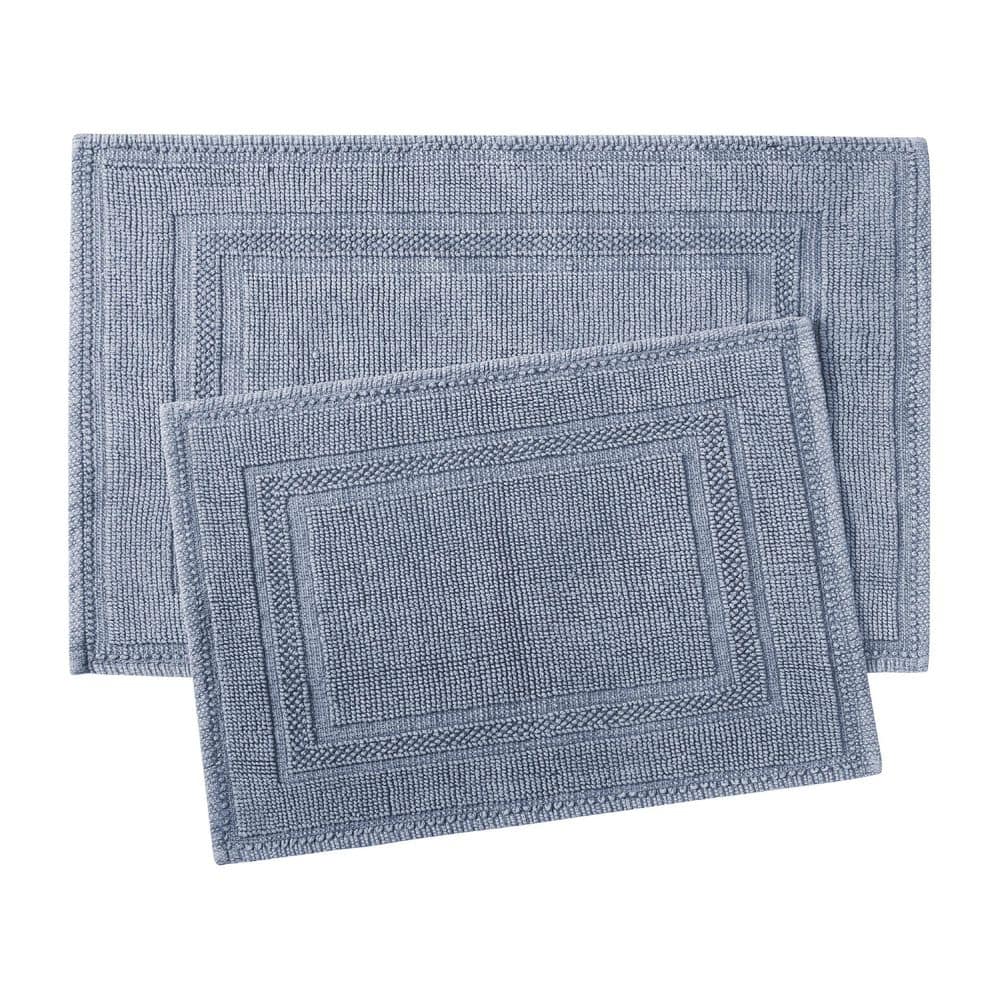 Stonewashed Chic Gray Blue Cotton Bath Rug Set, 2-Piece