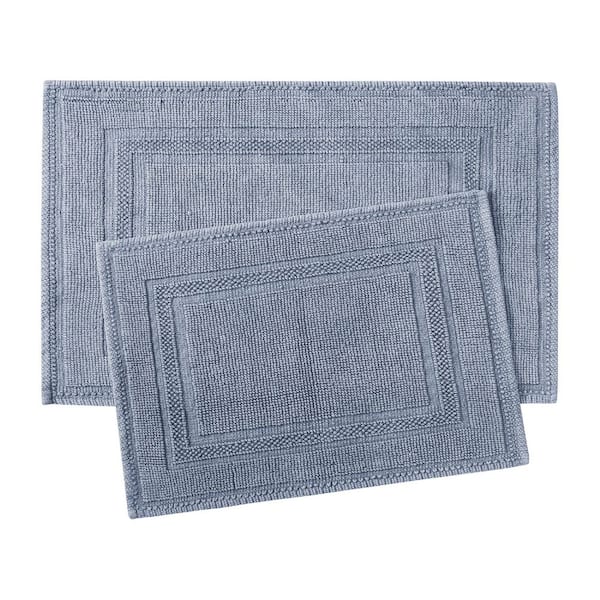 Jean Pierre Stonewash Racetrack Washed Blue Solid Color Cotton Rectangle 2-Piece Bath Rug Set