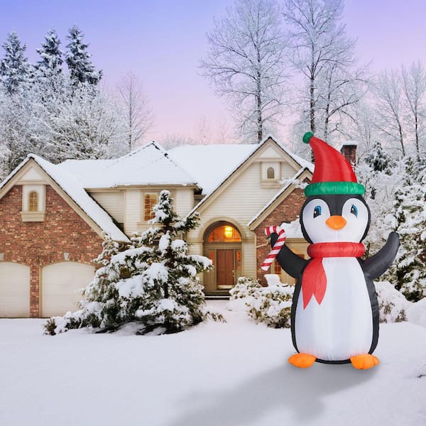 10 ft. Penguin and Candy Cane Christmas Inflatable with Lights