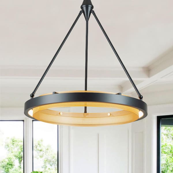 Y'INSP 26-Watt 1-Light Matte Black Modern Integrated LED Pendant Light Industrial Chandelier Fixture with Circular Ring Shape