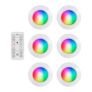Battery Operated Color-Changing LED Puck Lights with Remote (6-Pack)