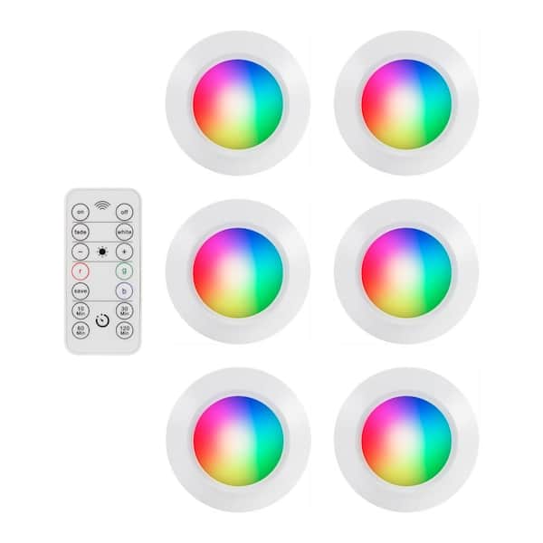 Energizer Battery Operated Color-Changing LED Puck Lights with Remote (6-Pack)