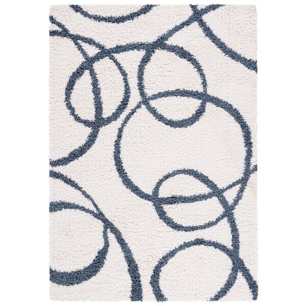 Calico Shag 4 ft. x 6 ft. Ivory/Blue Abstract Swirls Area Rug