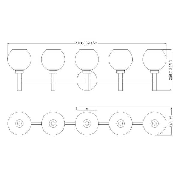 Sutton 39.5 in. 5-Light Brushed Nickel Vanity Light with