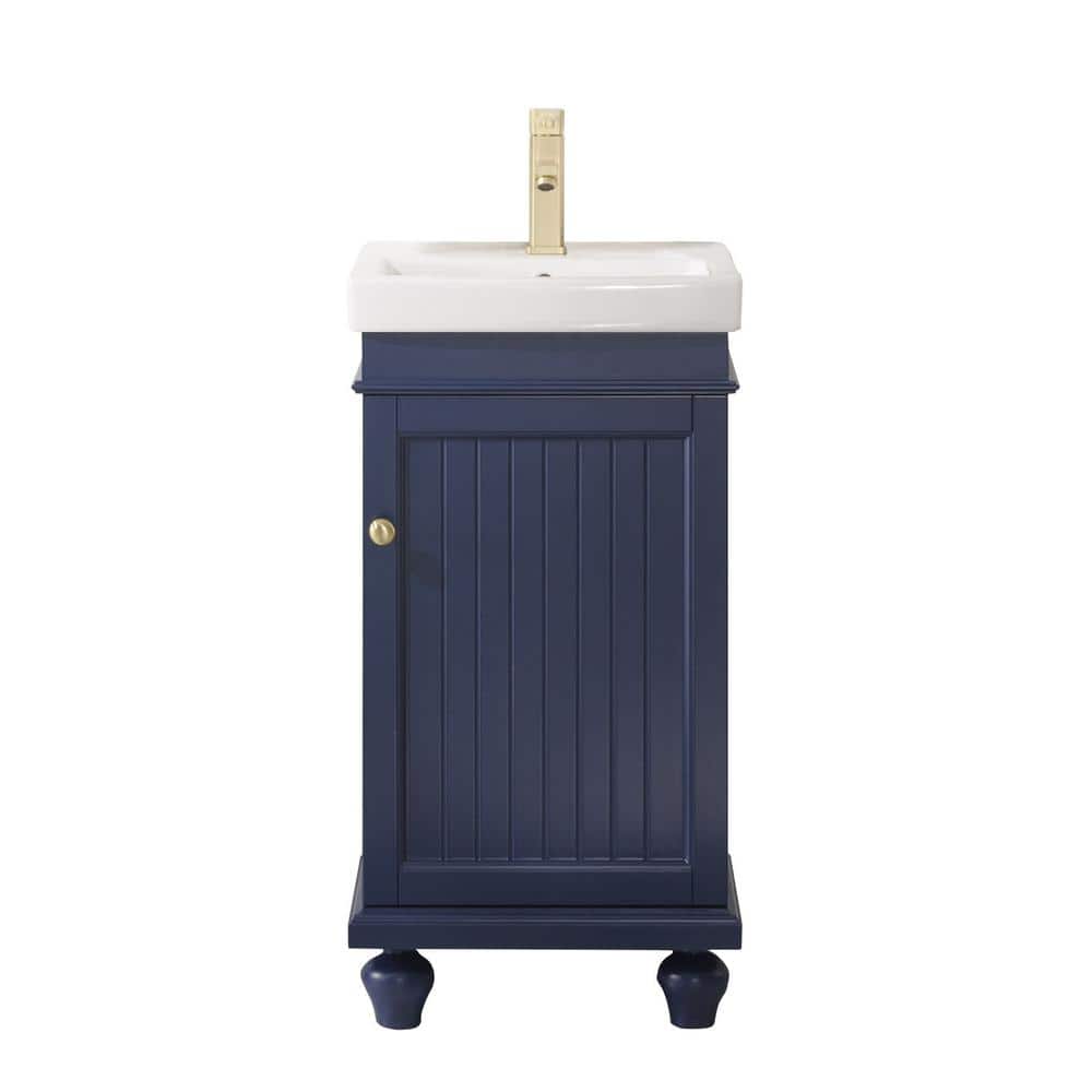 Compact Blue Freestanding Vanity with White Ceramic Sink