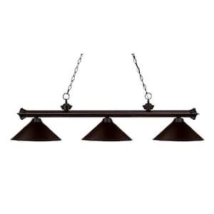 Riviera 3-Light Bronze With Metal Bronze Shade Billiard Light With No Bulbs Included
