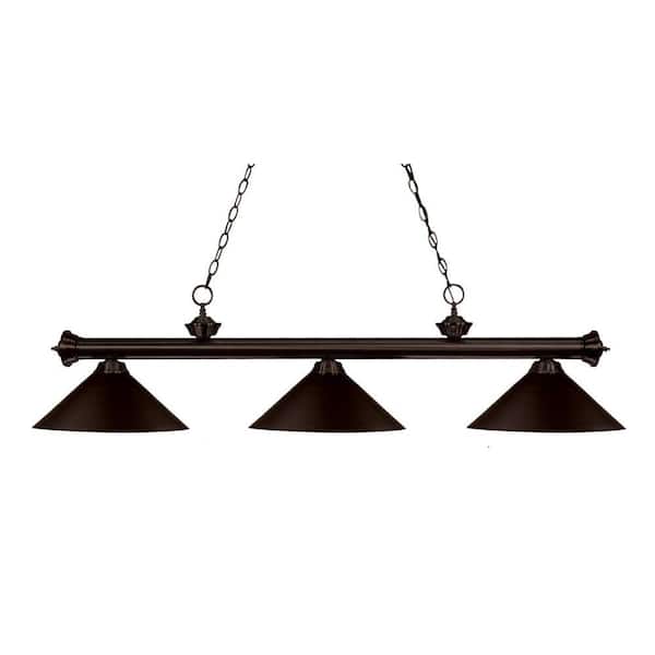 Riviera 3-Light Bronze With Metal Bronze Shade Billiard Light With No Bulbs Included