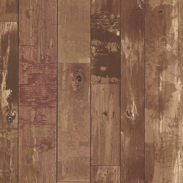 Brewster Heim Brown Distressed Wood Panel Wallpaper Sample