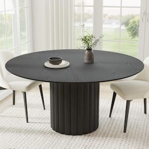 Round Black Wood 60 in. Column Base Dining Table Seats 8