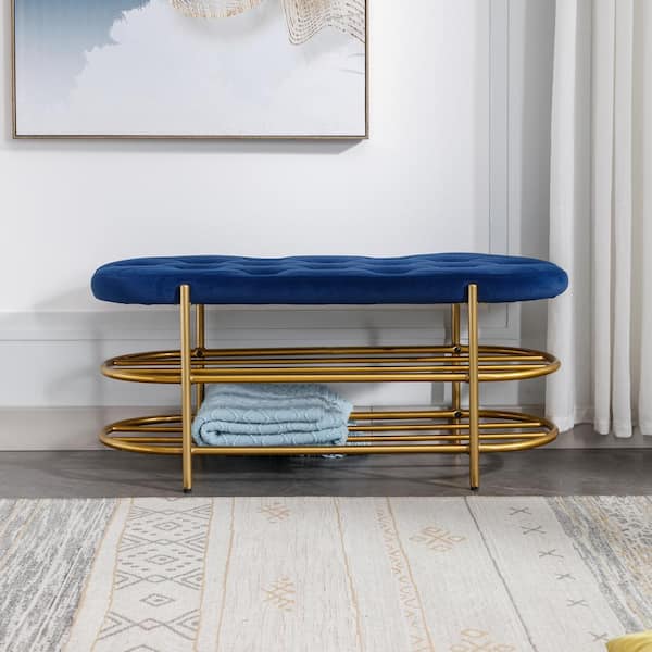 Navy blue online bed bench