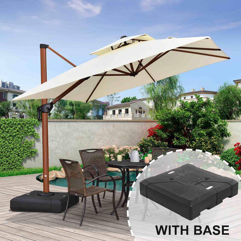9 ft. Square High-Quality Wood Pattern Aluminum Cantilever Patio Umbrella with Stand, Cream price history on PriceWatchPro