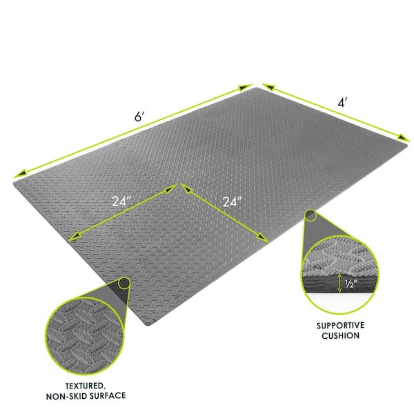 Exercise Puzzle Mat Grey 24 in. x 24 in. x 0.5 in. EVA Foam Interlocking Anti-Fatigue Exercise Tile Mat (6-Pack)