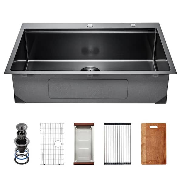 33 in. Kitchen Sink Workstation, 304 Stainless Steel Drop-In Single Bowl Farmhouse Basin with Ledge, 2025 Update