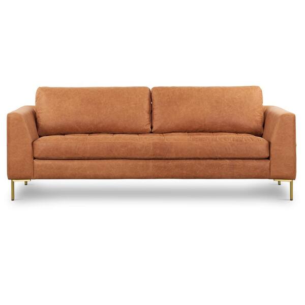Poly and Bark Calle 90 in. Square Arm 3Seater Sofa in Cognac Tan/Brass LR731MBRSTAN The