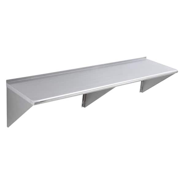 18 in. x 72 in. Stainless Steel Shelf, Wall Mounted Floating Shelving, 500 lbs. Load Capacity, Silver.