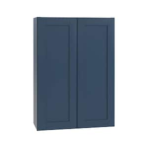 Washington Vessel Blue Plywood Shaker Assembled Wall Kitchen Cabinet 3 Shelves Soft Close 27 in W x 12 in D x 36 in H