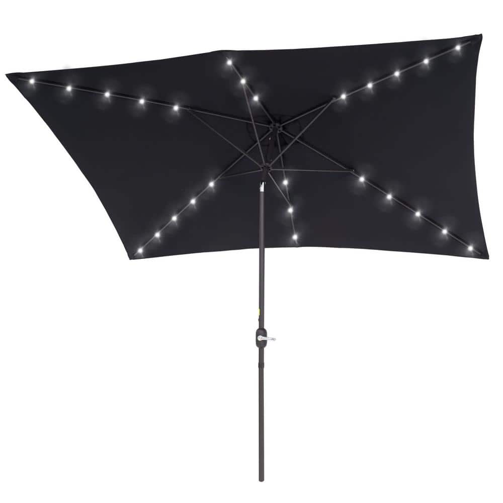 6.5 ft. x 10 ft. Steel Market Tilt Patio LED Umbrella in Black