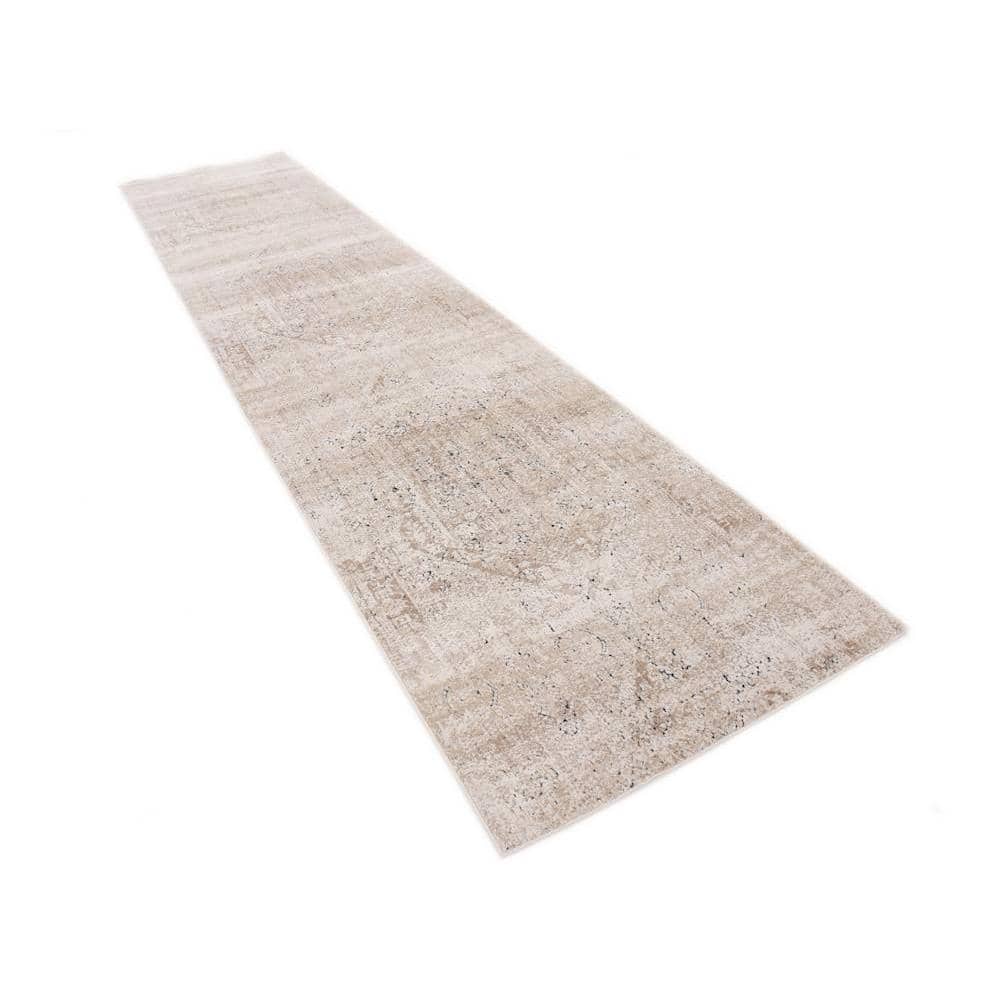 Elegant Medallion Runner Rug in Subtle Beige, Stain-Resistant Synthetic