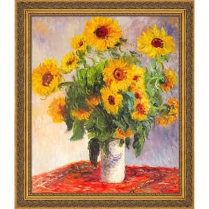 Sunflowers with Baroque Antique Gold Frame by Claude Monet Framed Art Print Wall Art 24 in. x 28 in.