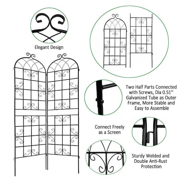 2-Pack 86.7 in. x 19.7 in. Metal Garden Trellis Outdoor Rustproof Flower Support for Climbing Plants, Black