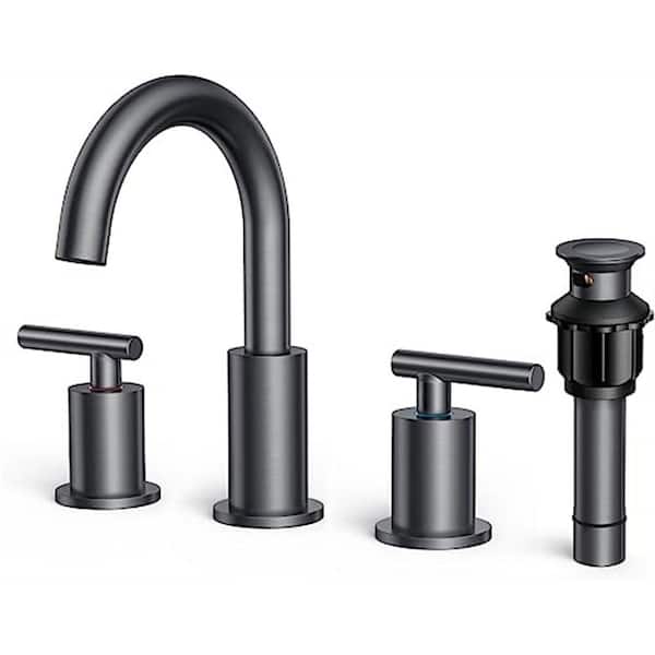 Dyiom 1-Piece Bath Accessory Set, 6 in. Bathroom Sink Faucet, Double Handle 8 in. Widespread Bathroom Faucet 3-Hole in Gray